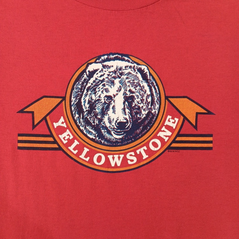 Vintage Yellowstone Bear L Single Stitch T-shirt Red Jerzees 50/50 Logo Graphic